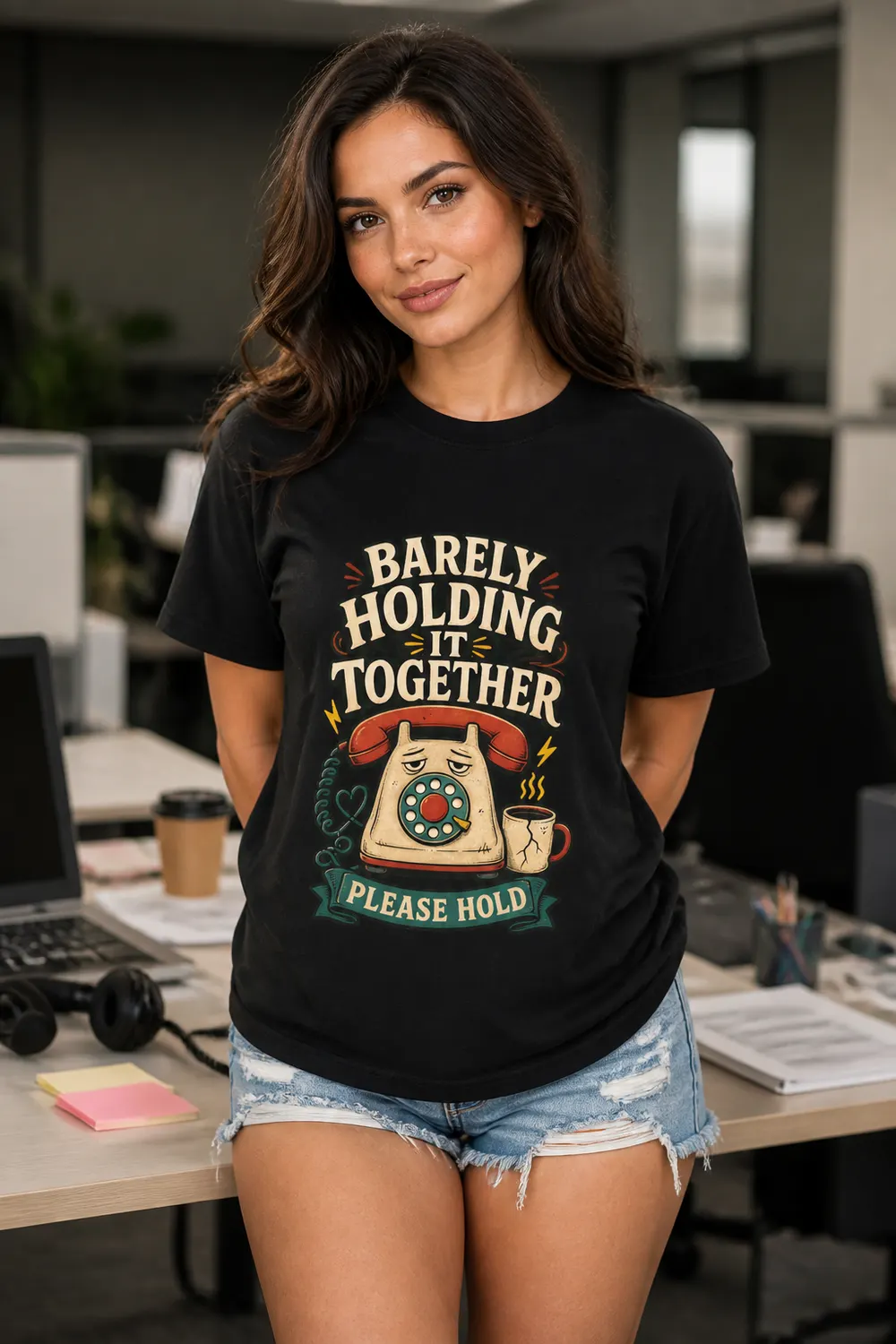 Barely Holding It Together Please Hold Funny Rotary Phone Shirt for Overwhelmed Adults