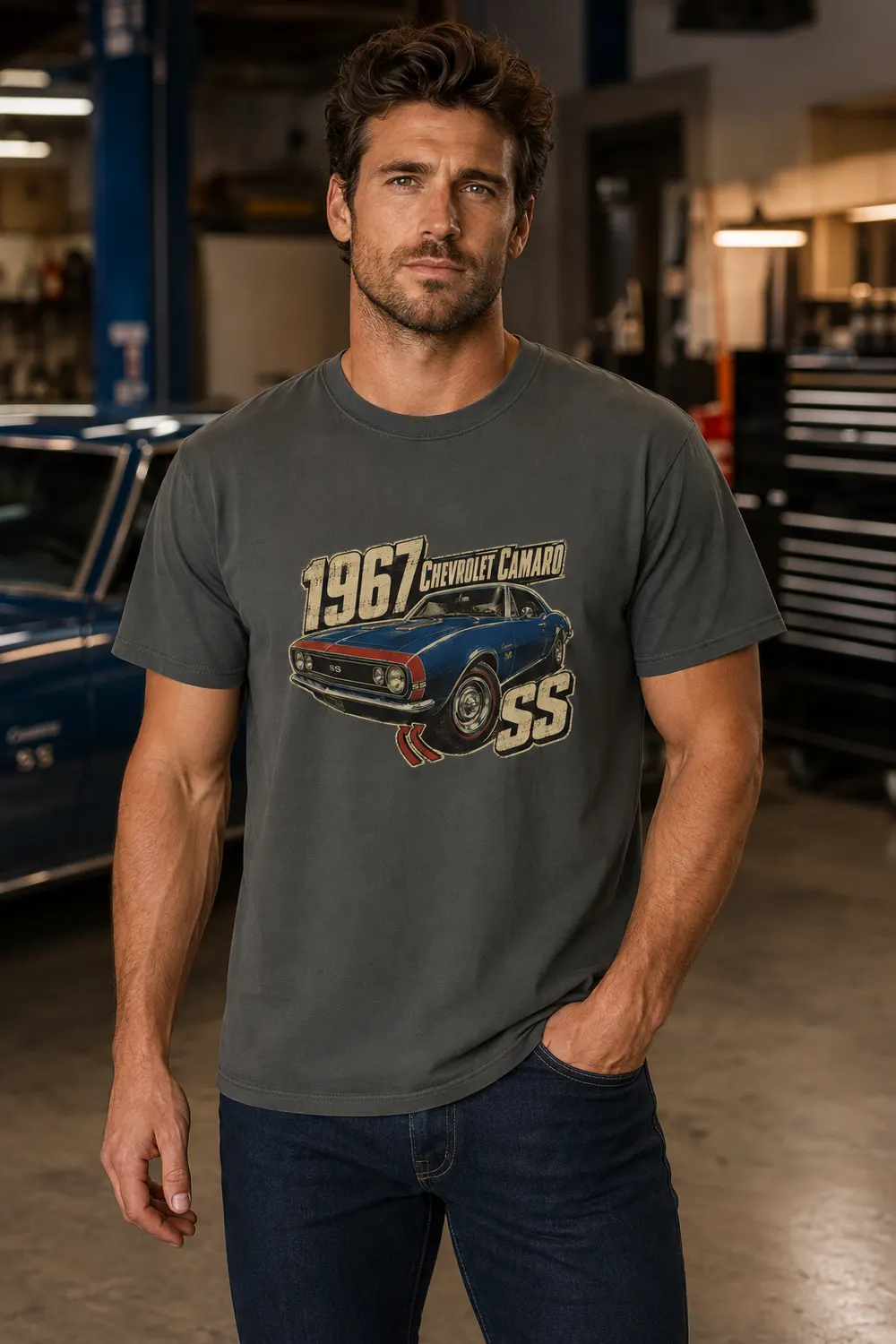 1967 Chevrolet Camaro SS Distressed Muscle Car Shirt for Owners and Restorers