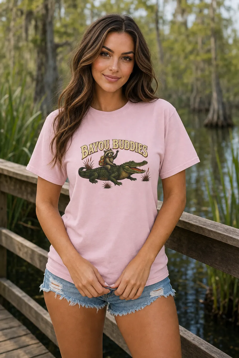 Bayou Buddies Raccoon Riding Alligator Shirt