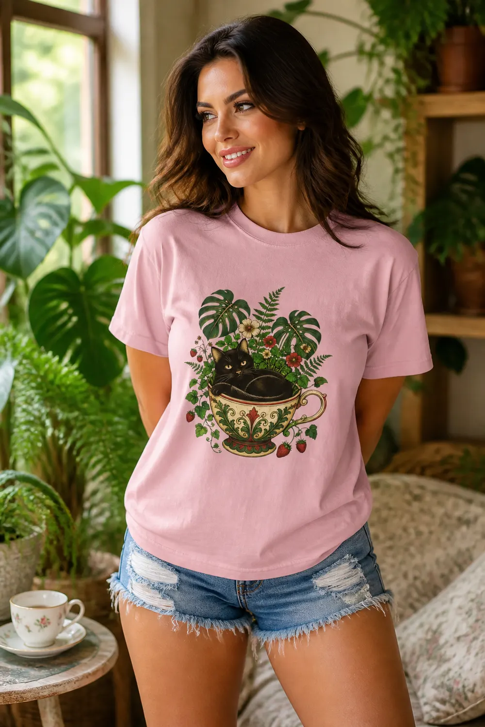 Black Cat in Teacup Shirt