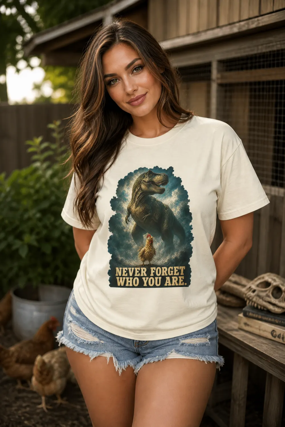 Never Forget Who You Are Funny Chicken T Rex Shirt